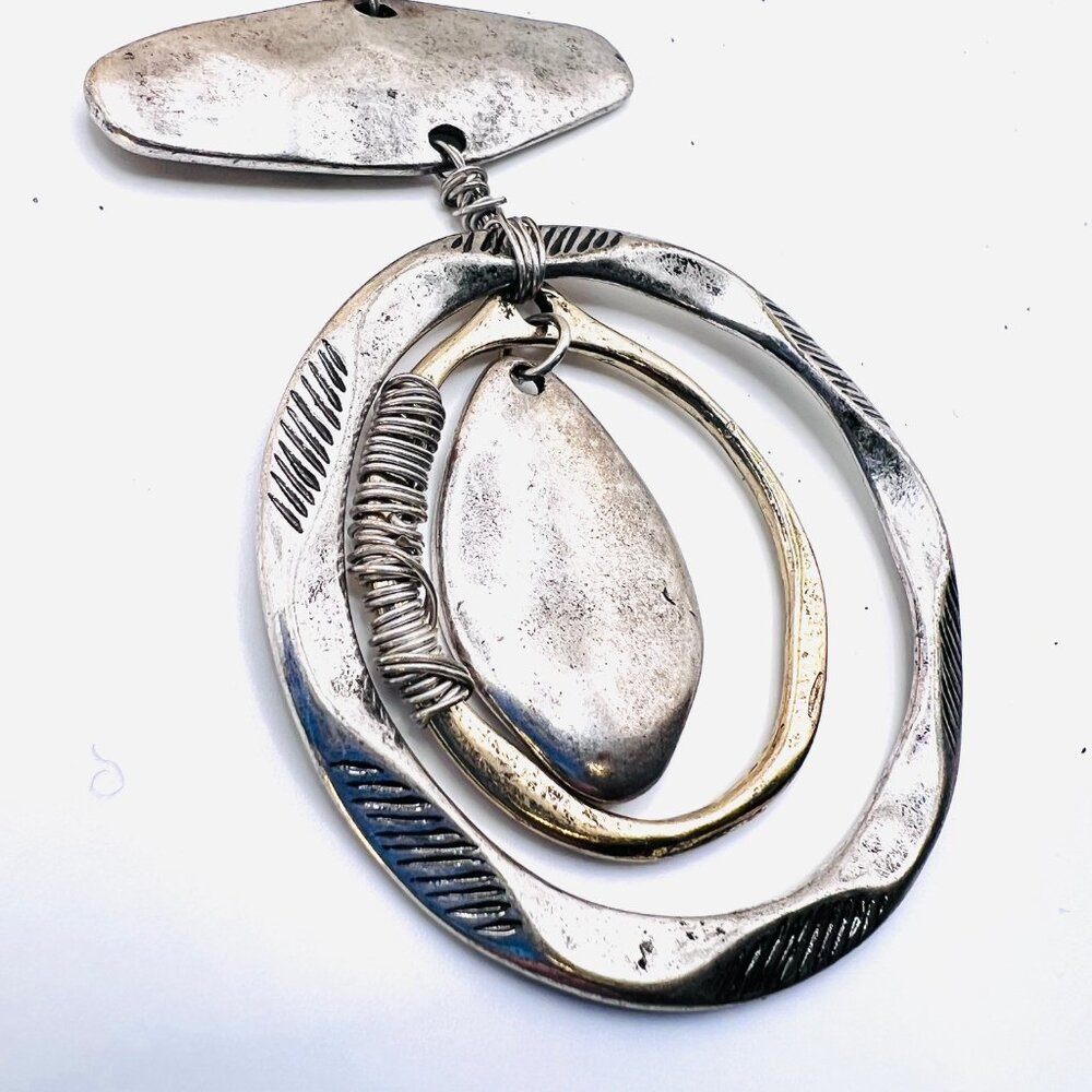Joan Vass New York Necklace-NWT-Silver/Gold Rustic Mix-Casual-Versatile-V Neck - Picture 8 of 14